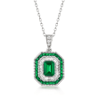1.80 ct. t.w. Simulated Emerald and .52 ct. t.w. CZ Pendant Necklace in Sterling Silver