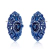 1.70 ct. t.w. Sapphire and 1.20 ct. t.w. Diamond Blue Rhodium Drop Earrings in 18kt White Gold