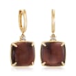 Tiger Eye Drop Earrings with Diamond Accents in 14kt Yellow Gold