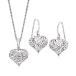 Sterling Silver Heart Jewelry Set: Drop Earrings and Pendant Necklace