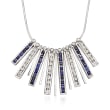C. 1990 Vintage 1.00 ct. t.w. Sapphire and .60 ct. t.w. Diamond Bar Drop Necklace in Sterling Silver and Platinum