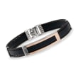 ALOR Men's Black Rubber and Stainless Steel Cable Bracelet with 18kt Rose Gold