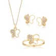 .80 ct. t.w. CZ Children's Jewelry Set: Butterfly Necklace, Earrings and Ring in 14kt Yellow Gold