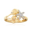 .10 ct. t.w. Diamond Starfish and Seashell Ring in 14kt Yellow Gold
