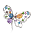 3.24 ct. t.w. Multi-Stone Butterfly Pin Pendant Necklace in Sterling Silver