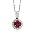 Ruby and .10 ct. t.w. Diamond Pendant Necklace in 14kt White Gold