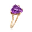 C. 1970 Vintage 2.75 Carat Amethyst Heart Ring With Diamond Accents in 14kt Yellow Gold