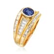 C. 1980 Vintage 1.33 Carat Sapphire and 1.78 ct. t.w. Diamond Ring in 18kt Yellow Gold