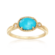 Gabriel Designs Synthetic Turquoise Doublet Ring with Diamond Accents in 14kt Yellow Gold