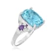 10.00 Carat Blue Topaz and .30 ct. t.w. Amethyst Ring with White Topaz Accents in Sterling Silver