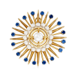 C. 1940 Vintage Cultured Pearl and 1.60 ct. t.w. Sapphire Starburst Pin in 14kt Yellow Gold