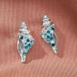 .58 ct. t.w. Blue Topaz and .10 ct. t.w. White Topaz Seashell Earrings in Sterling Silver