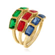 1.50 ct. t.w. Simulated Multi-Gemstone Jewelry Set: Three Rings in 18kt Gold Over Sterling