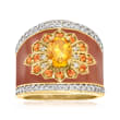 1.10 Carat Citrine, .70 ct. t.w. Orange Sapphire and .50 ct. t.w. White Zircon Ring with Orange Enamel in 18kt Gold Over Sterling
