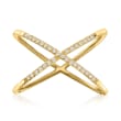 .10 ct. t.w. Diamond X Ring in 18kt Yellow Gold Over Sterling