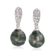 Cultured Tahitian Pearl and .20 ct. t.w. White Topaz Drop Earrings in Sterling Silver
