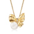 Mikimoto 8mm 'A+' Akoya Pearl Bow Pendant Necklace with Diamond Accents in 18kt Yellow Gold