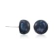 11-12mm Peacock Black Cultured Pearl Stud Earrings in 14kt White Gold