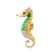 C. 1980 Vintage .65 ct. t.w. Diamond and .10 Carat Ruby Seahorse Pin with Green Enamel in 18kt Yellow Gold