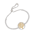 1.50 ct. t.w. CZ Tree of Life Bolo Bracelet in Two-Tone Sterling Silver