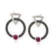 .60 ct. t.w. Rhodolite Garnet and .30 ct. t.w. Black Spinel Earrings with .10 ct. t.w. Diamonds in Sterling Silver