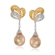 12.5-13mm Golden Cultured South Sea Pearl and Yellow and White Diamond Earrings in 18kt Two-Tone Gold