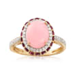 Pink Opal, .90 ct. t.w. Rhodolite Garnet and .21 ct. t.w. Diamond Ring in 14kt Yellow Gold