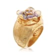 Italian Enamel and CZ Flower Ring in 18kt Yellow Gold Over Sterling Silver