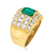 C. 1990 Vintage 1.21 Carat Emerald and 1.76 ct. t.w. Diamond Multi-Row Ring in 18kt Yellow Gold