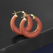 Simulated Coral Hoop Earrings in 14kt Yellow Gold