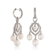 4-8.5mm Cultured Pearl and Diamond Chandelier Earrings with Removable Drops in Sterling Silver