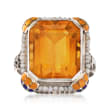 C. 1950 Vintage 8.50 Carat Citrine Ring with Seed Pearls and Multicolored Enamel in 10kt White Gold