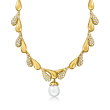 C. 1980 Vintage 16x13mm Cultured Baroque Pearl and 4.00 ct. t.w. Diamond Drop Necklace in 18kt Yellow Gold