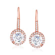 2.80 ct. t.w. CZ Drop Earrings in 18kt Rose Gold Over Sterling