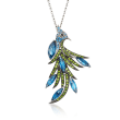 6.40 ct. t.w. Blue Topaz and 1.00 ct. t.w. Green Chrome Diopside Peacock Pin Pendant Necklace in Sterling Silver