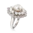 3-8mm Cultured Pearl Scalloped Ring with Diamond Accents in Sterling Silver