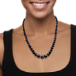 5-11.5mm Graduated Black Cultured Pearl Necklace with .24 ct. t.w. Diamonds and Sterling Silver 18-inch