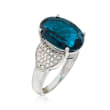 6.75 Carat London Blue Topaz and .23 ct. t.w. Diamond Ring in 14kt White Gold