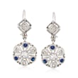C. 2000 Vintage 1.00 ct. t.w. Diamond and .40 ct. t.w. Synthetic Sapphire Drop Earrings in 14kt White Gold