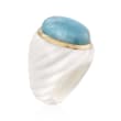 Milky Aquamarine and White Agate Ring with 14kt Yellow Gold
