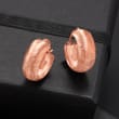 14kt Rose Gold Textured and Polished Huggie Hoop Earrings