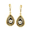 Black Onyx and Mother-of-Pearl Flower Overlay Drop Earrings in 14kt Yellow Gold