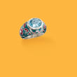 4.50 Carat Sky Blue Topaz and Multicolored Enamel Ring in Sterling Silver