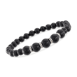 Black Onyx and .24 ct. t.w. Diamond Stretch Bead Bracelet with Sterling Silver