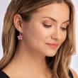 1.40 ct. t.w. Pink Sapphire and .30 ct. t.w. Diamond Flower Drop Earrings in 14kt Rose Gold