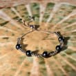 7-7.5mm Black Cultured Pearl and Sterling Silver Bead Station Bolo Bracelet