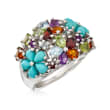 Turquoise and 2.80 ct. t.w. Multi-Stone Floral Ring in Sterling Silver