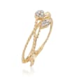 14kt Yellow Gold Double Leaf Bypass Ring with Diamond Accents