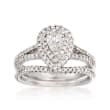 .96 ct. t.w. Diamond Bridal Set: Double Halo Engagement and Wedding Rings in 14kt White Gold