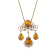 C. 1920 Vintage Cultured Pearl and 9.20 ct. t.w. Citrine Fancy Drop Necklace in 14kt Yellow Gold
